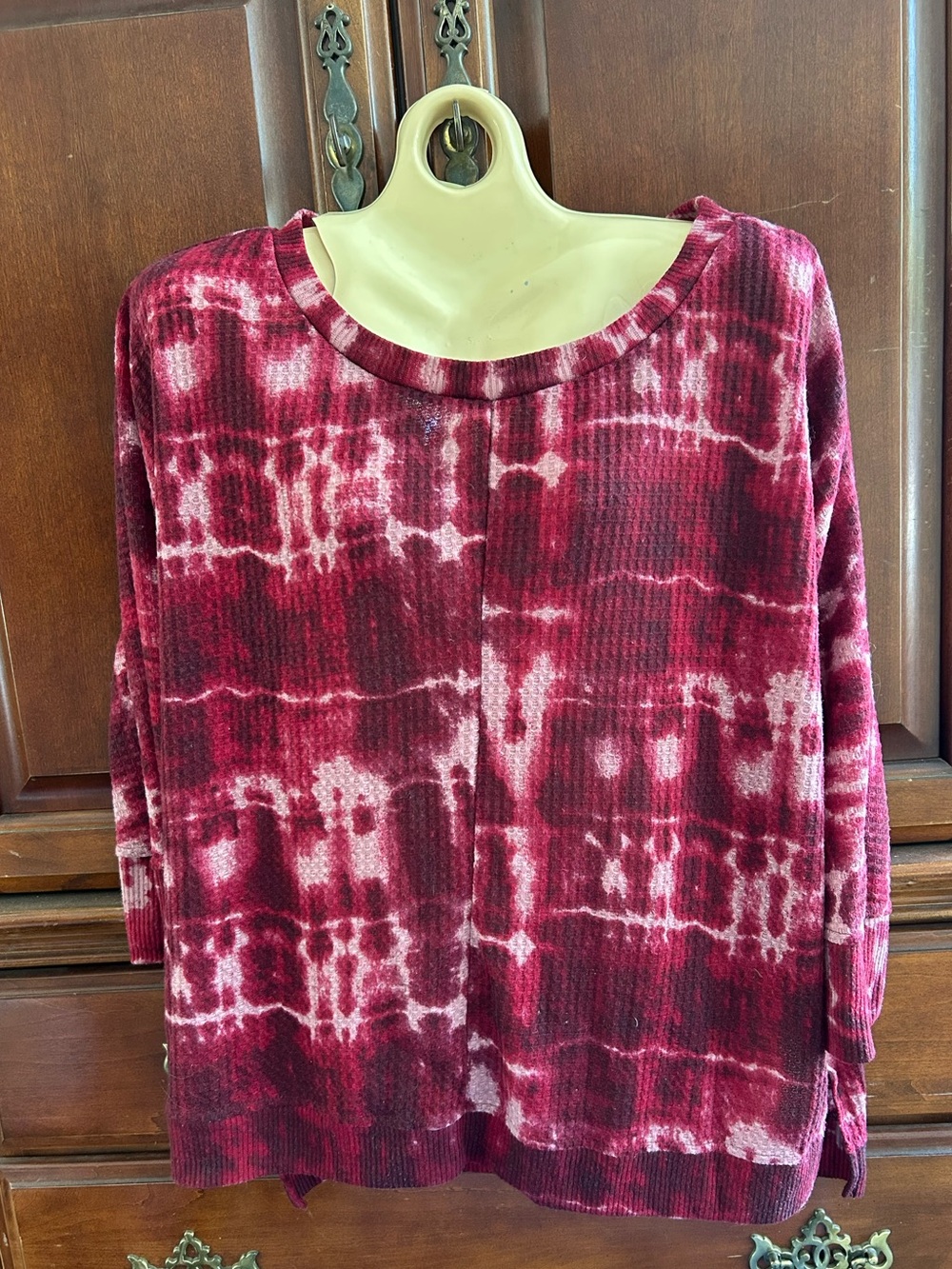 French Laundry Burgundy Tie-Dye Ribbed Long-Sleeve Top